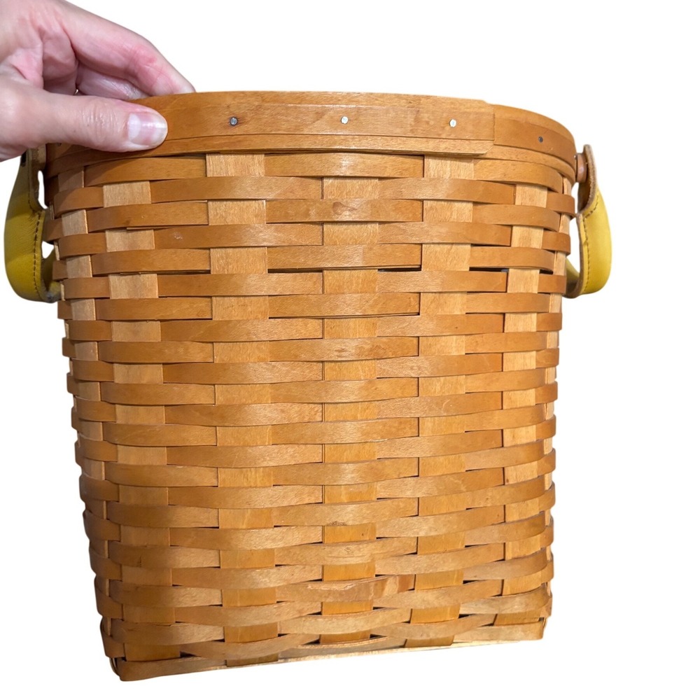 Longaberger 2001 Handwoven Tall Oval Basket Yellow Leather Handles USA 10.5x11" - Picture 3 of 13
